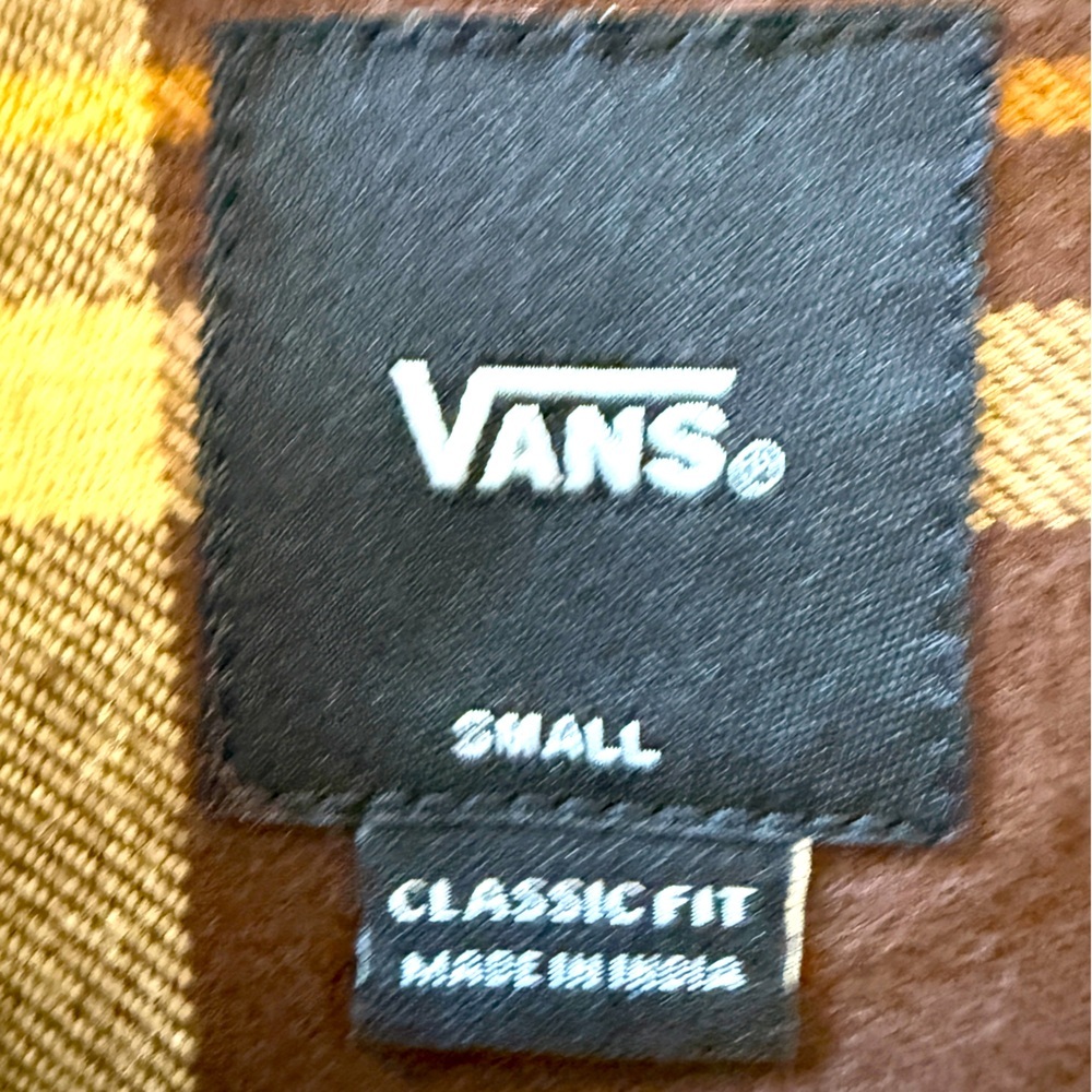 Vans Men’s Flannel Shirt (Small) | Brown Tan Plaid Long Sleeve Button-Up | 2022 - Picture 2 of 13